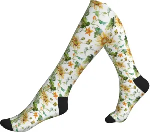 Sunflower and Corn Print Circulation Compression Socks For Plantar Fasciitis Edema And Post Surgery