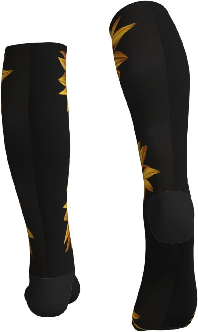 Sunflower Black Background Print Circulation Compression Socks For Plantar Fasciitis Edema And Post Surgery