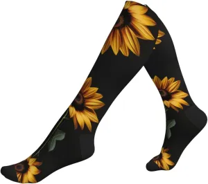 Sunflower Black Background Print Circulation Compression Socks For Plantar Fasciitis Edema And Post Surgery