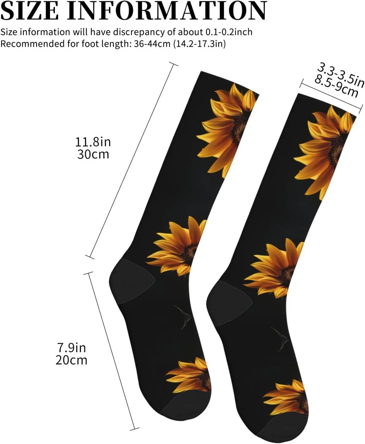 Sunflower Black Background Print Circulation Compression Socks For Plantar Fasciitis Edema And Post Surgery