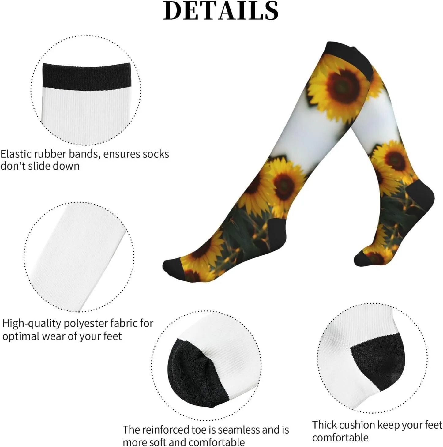 Sunflower Field Print Circulation Compression Socks For Plantar Fasciitis Edema And Post Surgery
