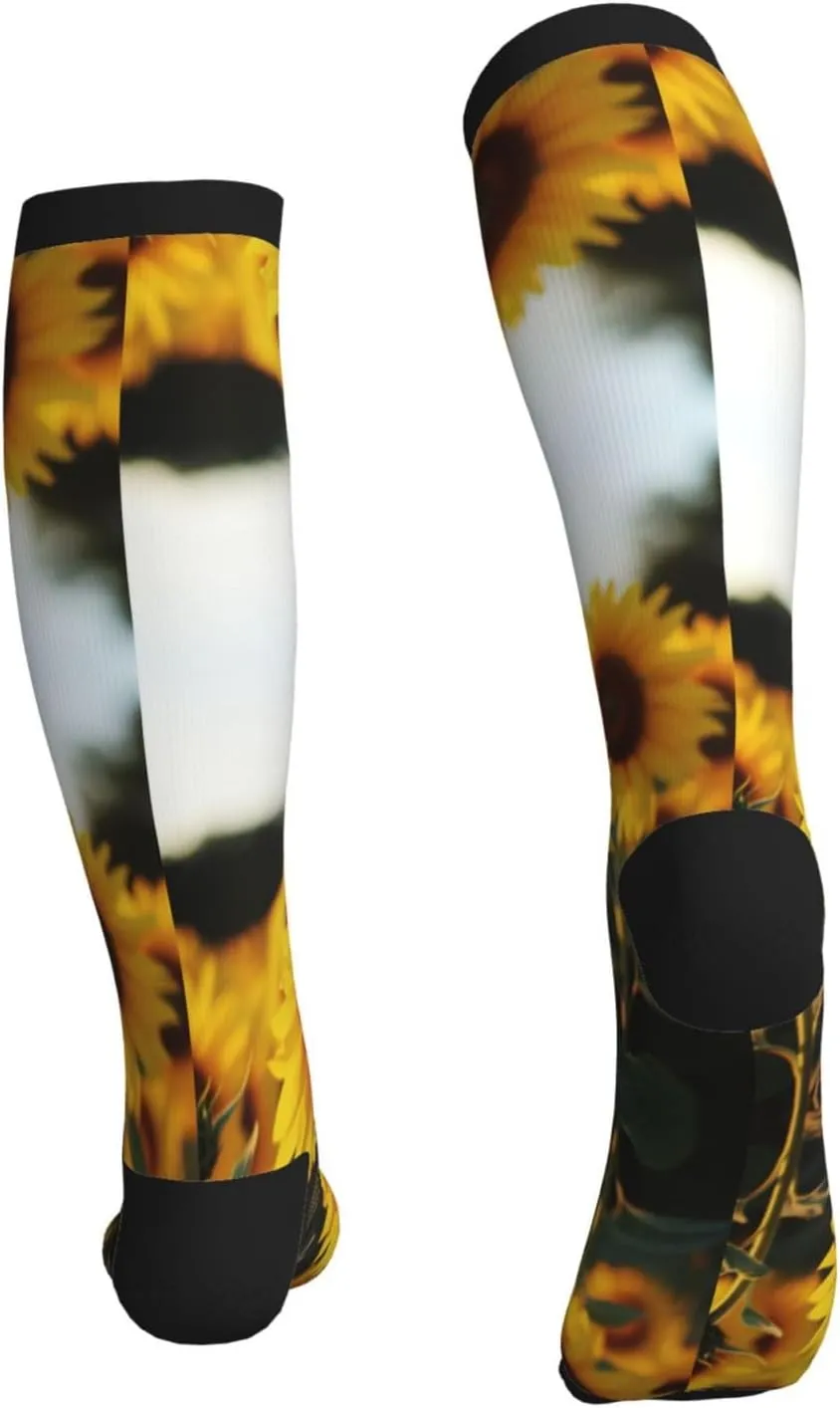 Sunflower Field Print Circulation Compression Socks For Plantar Fasciitis Edema And Post Surgery