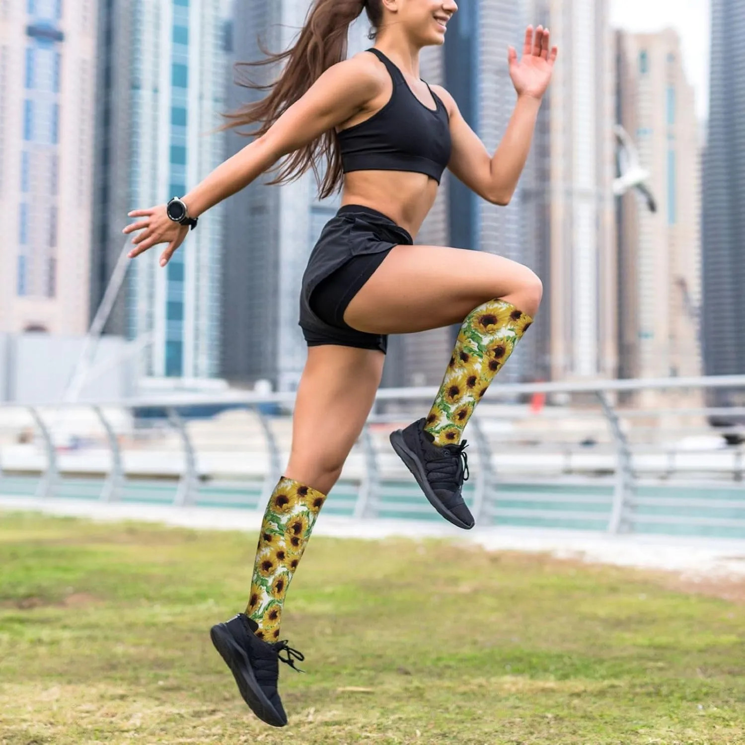 Sunflower. Print Circulation Compression Socks For Plantar Fasciitis Edema And Post Surgery