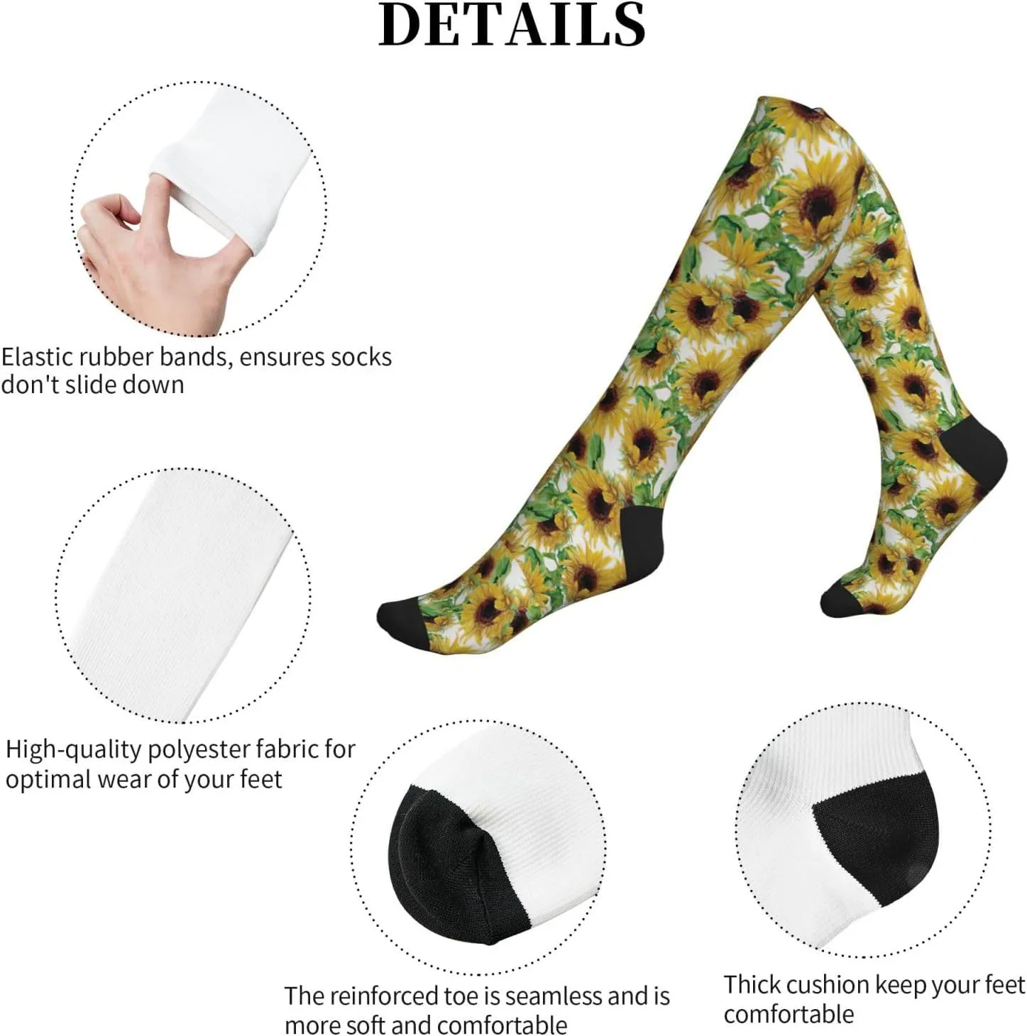 Sunflower. Print Circulation Compression Socks For Plantar Fasciitis Edema And Post Surgery