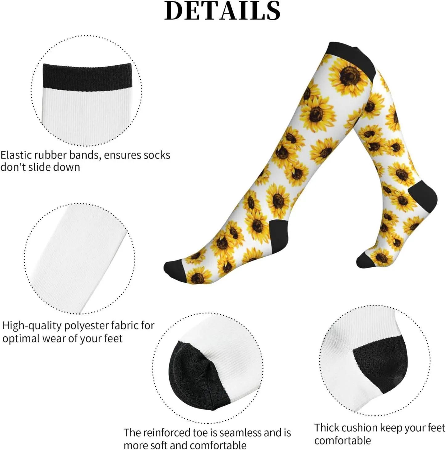 sunflower Print Circulation Compression Socks For Plantar Fasciitis Edema And Post Surgery