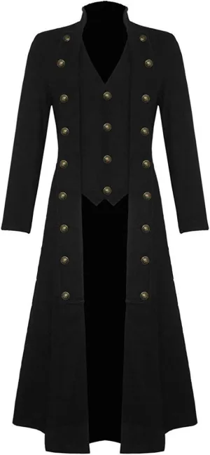 Sxfashbrd Men's Steampunk Tailcoat Tuxedo Suits 2 Piece Slim Fit Long Jacket Gothic Frock Trench Victorian Halloween Uniform