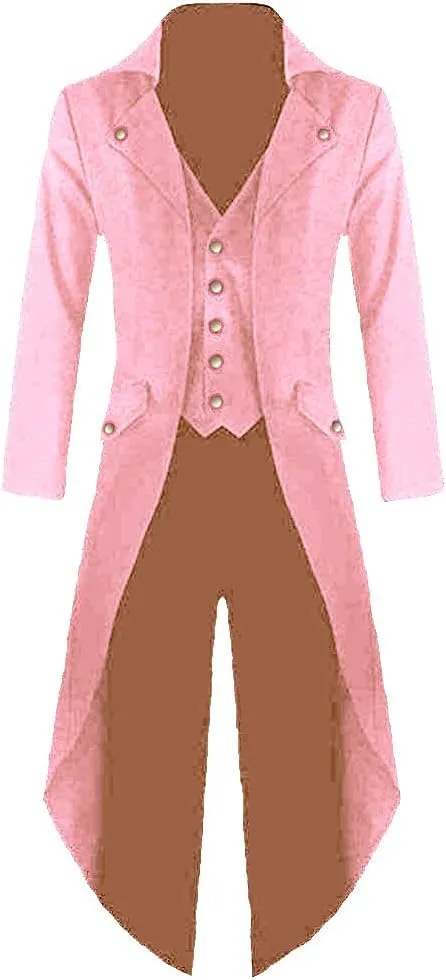 Sxfashbrd Men's Steampunk Tailcoat Tuxedo Suits 2 Piece Slim Fit Long Jacket Gothic Frock Trench Victorian Halloween Uniform