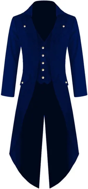 Sxfashbrd Men's Steampunk Tailcoat Tuxedo Suits 2 Piece Slim Fit Long Jacket Gothic Frock Trench Victorian Halloween Uniform