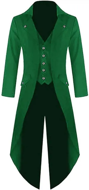 Sxfashbrd Men's Steampunk Tailcoat Tuxedo Suits 2 Piece Slim Fit Long Jacket Gothic Frock Trench Victorian Halloween Uniform