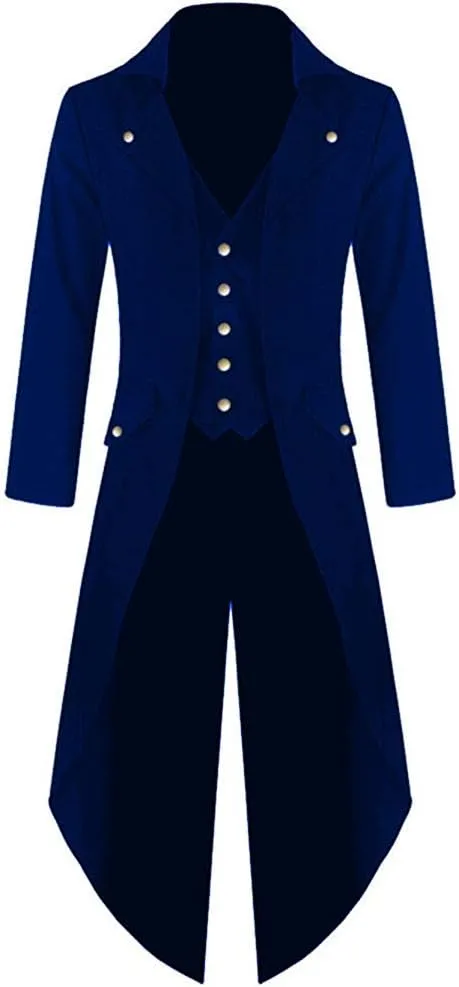Sxfashbrd Men's Steampunk Tailcoat Tuxedo Suits 2 Piece Slim Fit Long Jacket Gothic Frock Trench Victorian Halloween Uniform