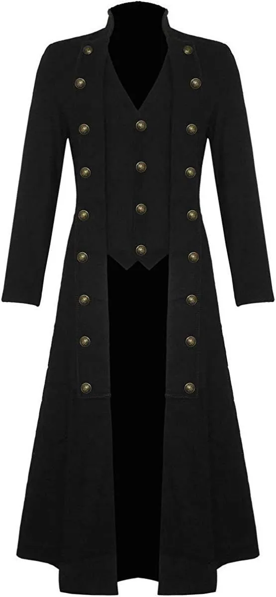Sxfashbrd Men's Steampunk Tailcoat Tuxedo Suits 2 Piece Slim Fit Long Jacket Gothic Frock Trench Victorian Halloween Uniform