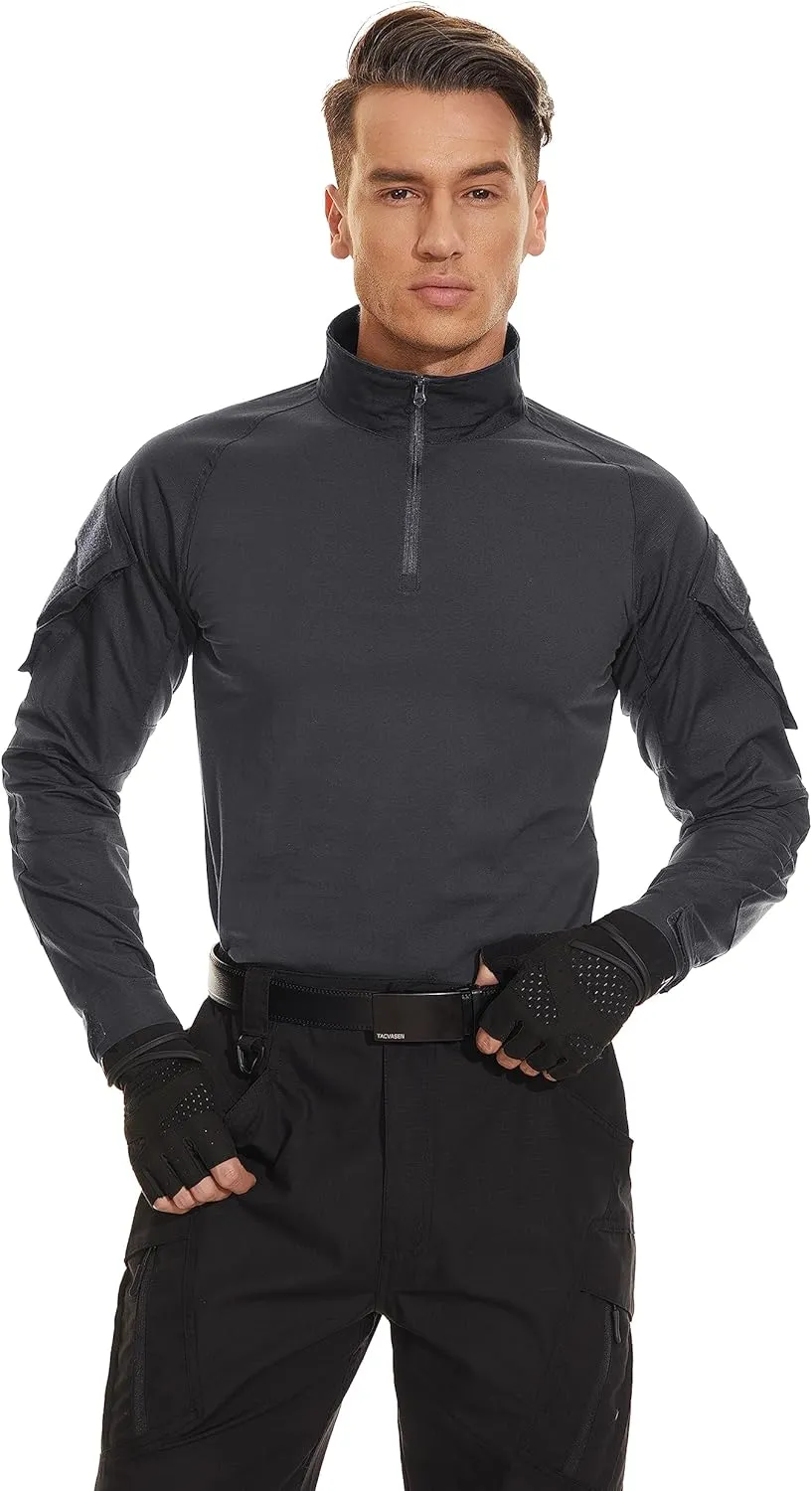 TACVASEN Men's Tactical Shirt Long Sleeve Combat Shirt 1/4 Zip with Pockets Military Army Paintball Airsoft Breathable