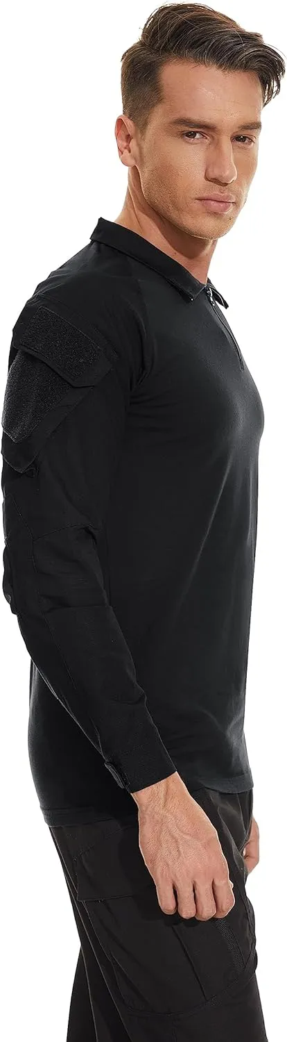 TACVASEN Men's Tactical Shirt Long Sleeve Combat Shirt 1/4 Zip with Pockets Military Army Paintball Airsoft Breathable