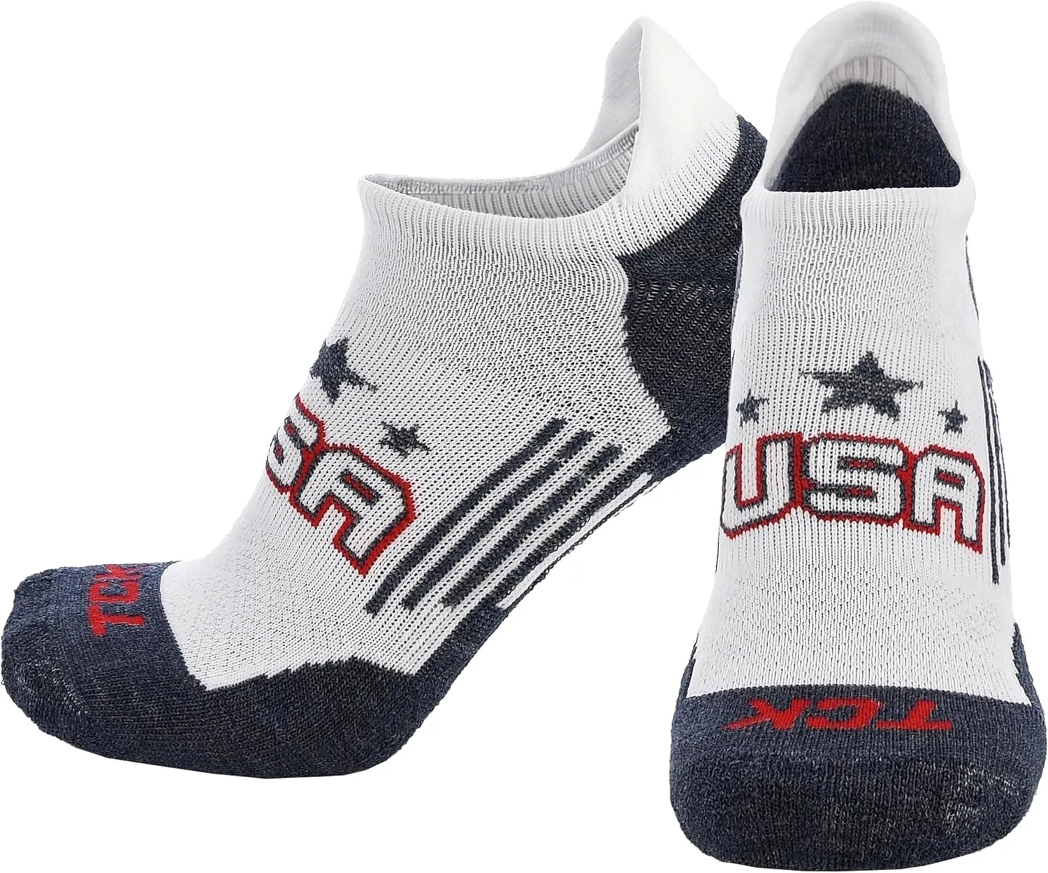 TCK USA No Show Socks for Men & Women - Cushioned Patriotic Low Cut | Moisture Wicking, Breathable