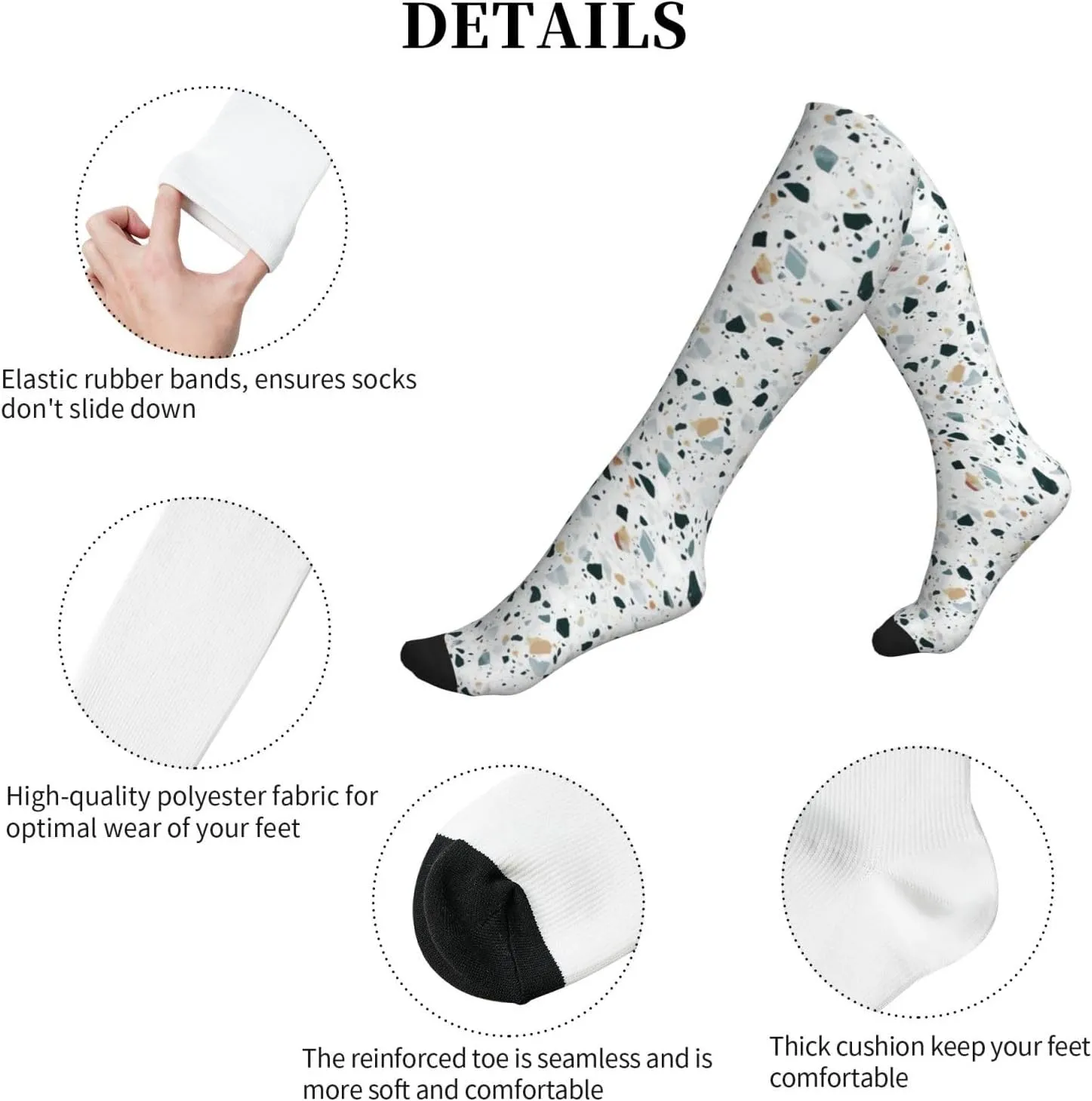 Terrazzo Marble Pastel Print Circulation Compression Socks For Plantar Fasciitis Edema And Post Surgery