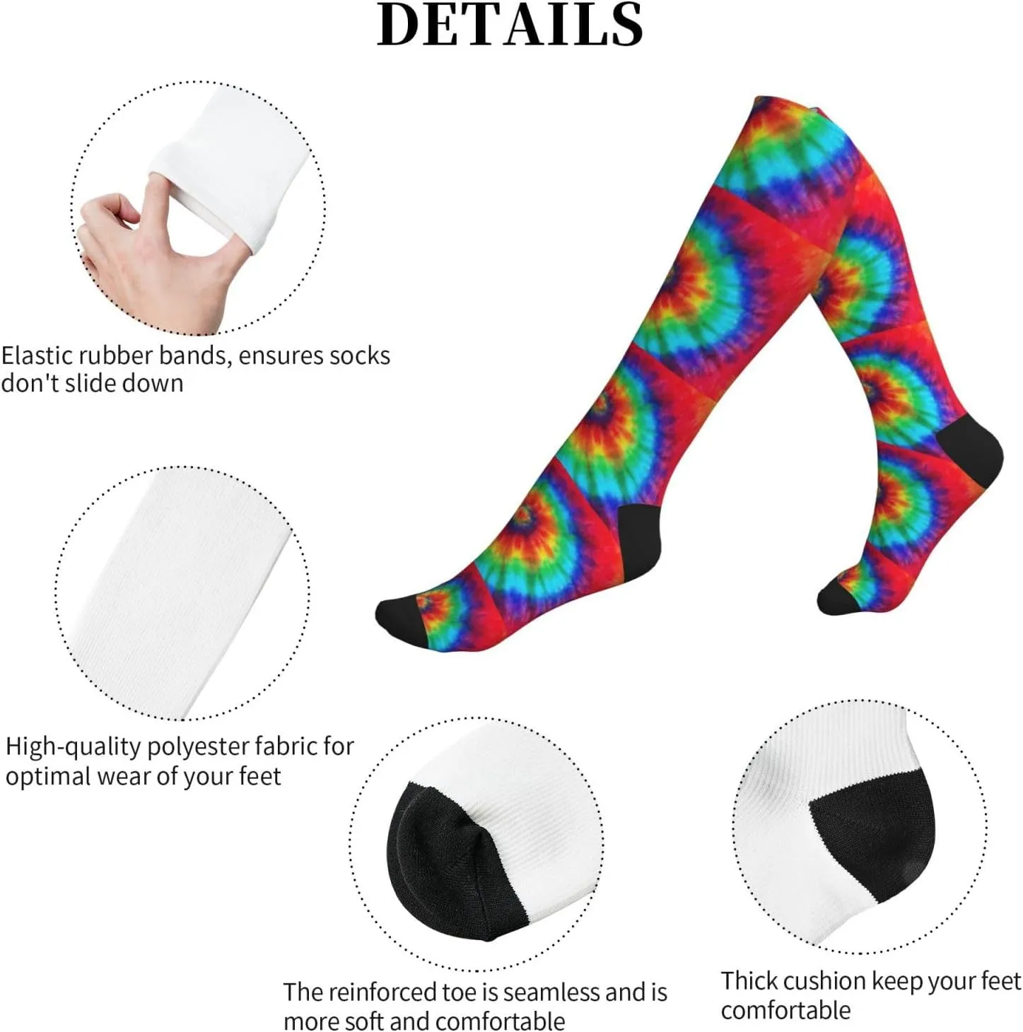 Tie Dye Hippies Print Circulation Compression Socks For Plantar Fasciitis Edema And Post Surgery