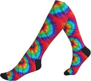 Tie Dye Hippies Print Circulation Compression Socks For Plantar Fasciitis Edema And Post Surgery