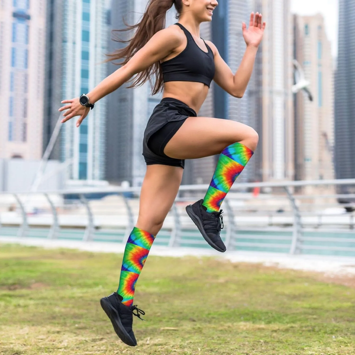 Tie Dye Hippies Print Circulation Compression Socks For Plantar Fasciitis Edema And Post Surgery