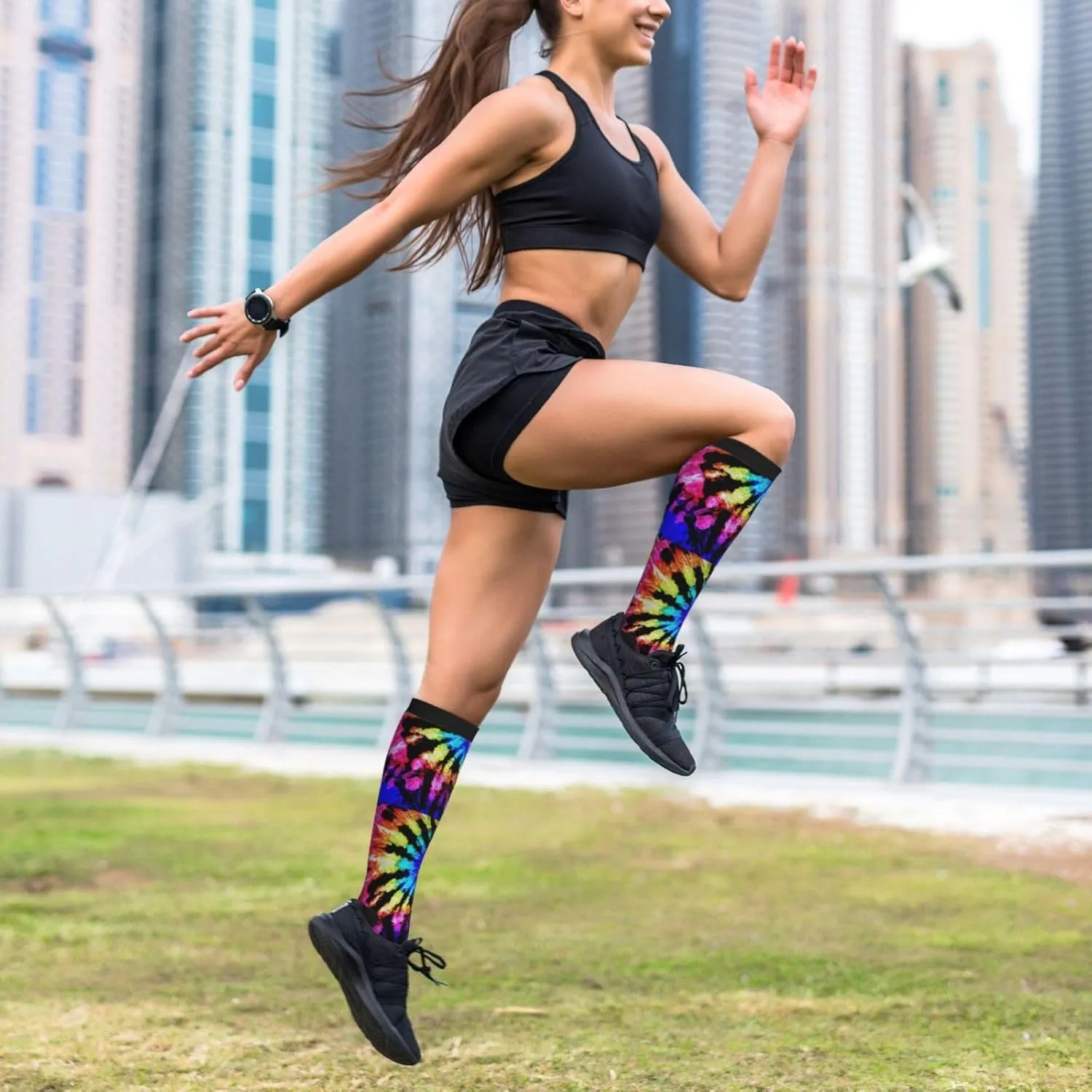 Tie Dye Print Circulation Compression Socks For Plantar Fasciitis Edema And Post Surgery