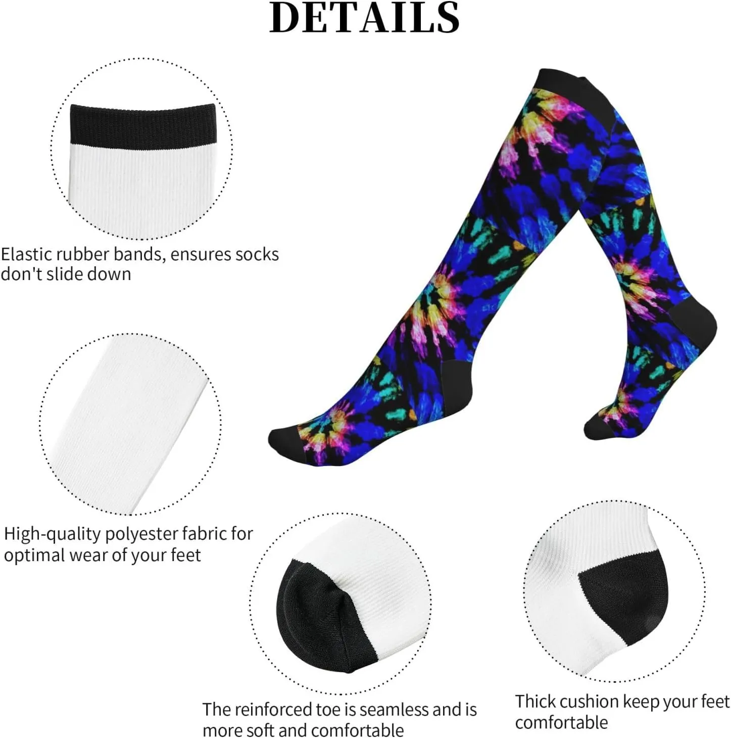 Tie Dye Print Circulation Compression Socks For Plantar Fasciitis Edema And Post Surgery