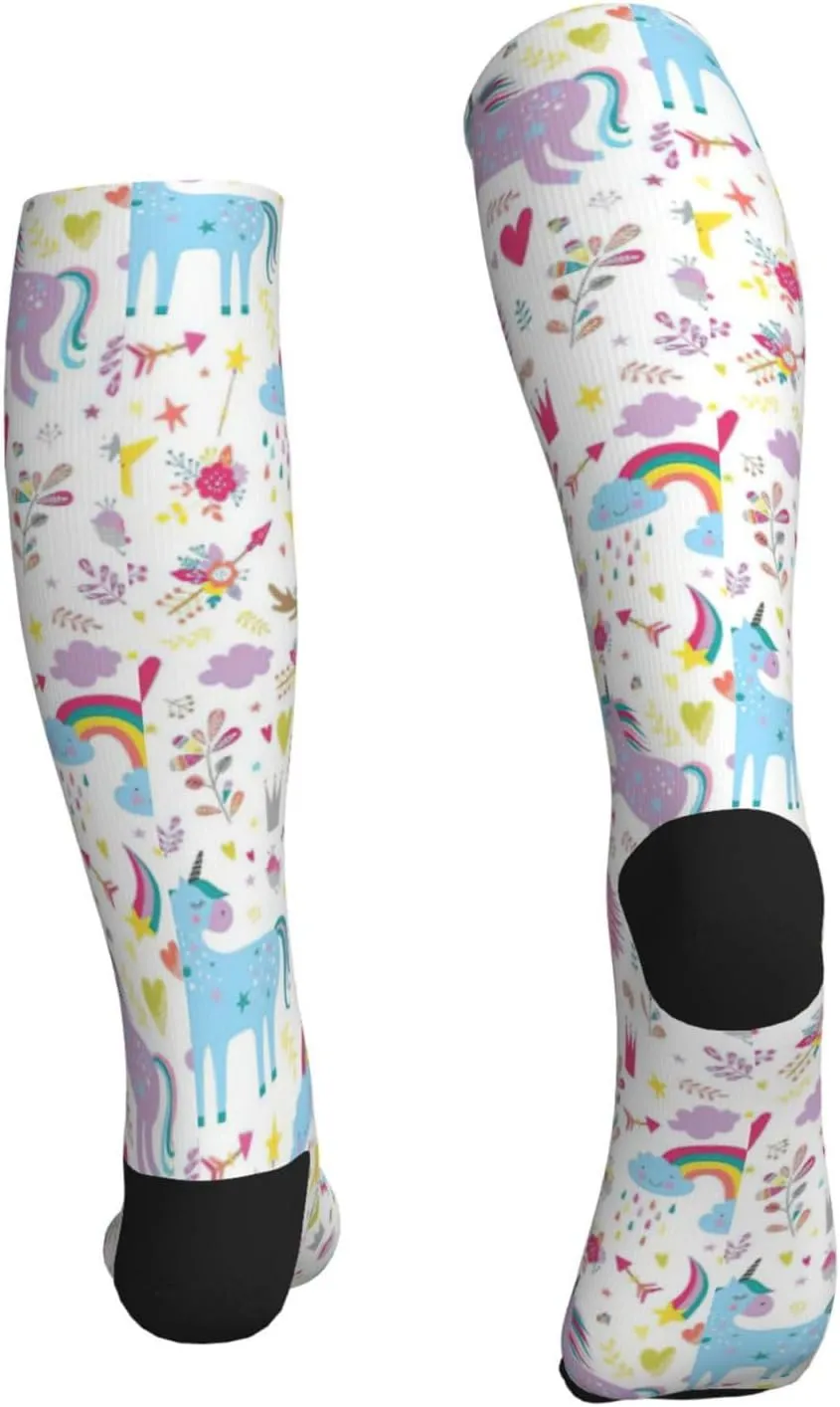 Unicorns Red Print Circulation Compression Socks For Plantar Fasciitis Edema And Post Surgery