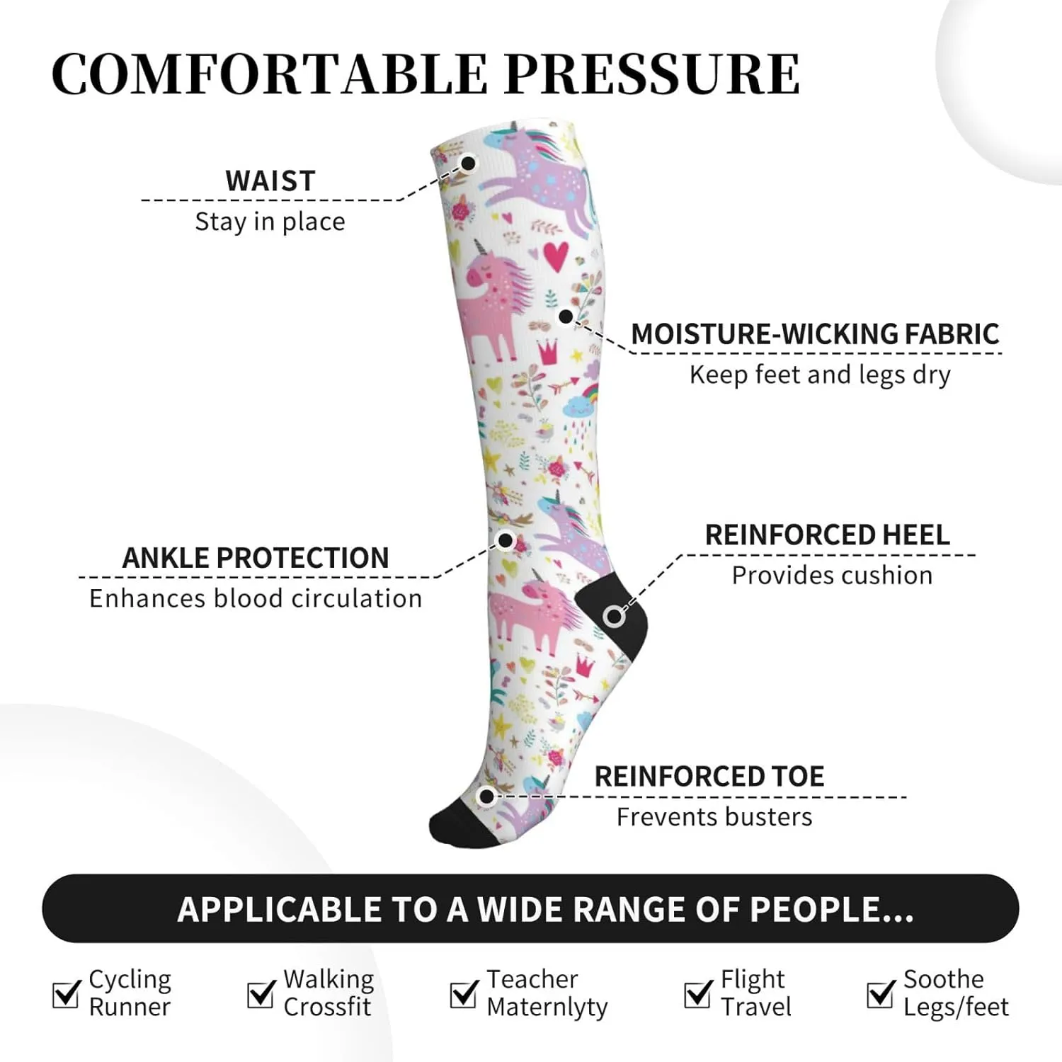 Unicorns Red Print Circulation Compression Socks For Plantar Fasciitis Edema And Post Surgery
