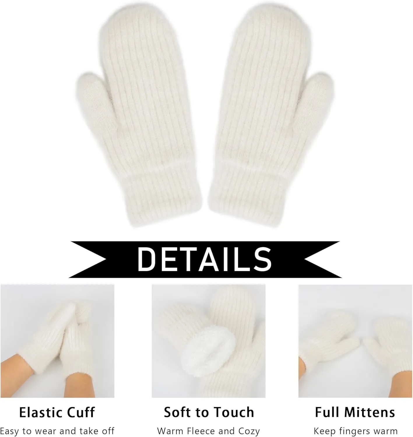 Unisex Winter-Thicken-Warmer-Knitted-Mittens - Outdoor Soft Lining Ski Fingerless Gloves for Cold Weather