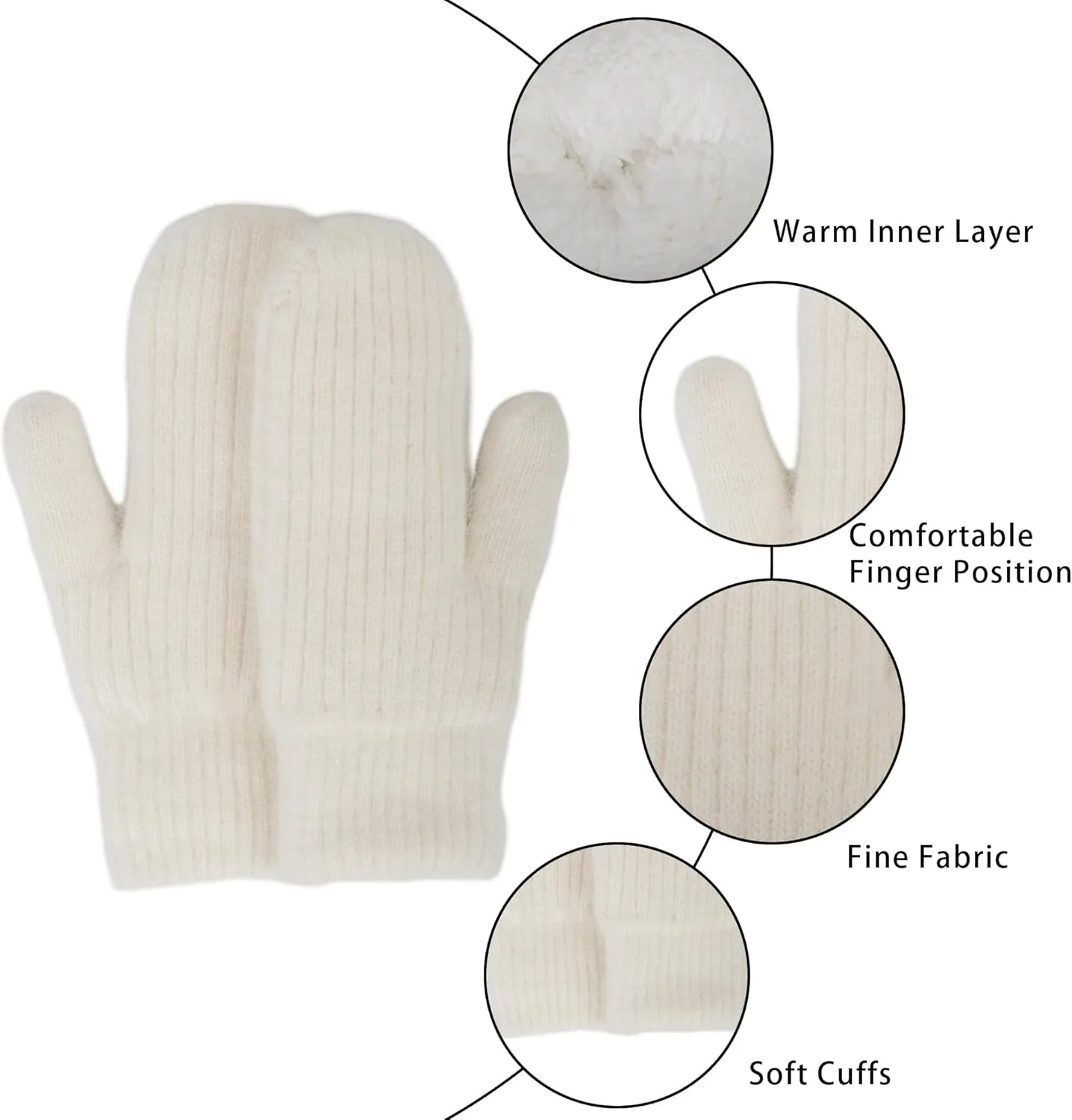 Unisex Winter-Thicken-Warmer-Knitted-Mittens - Outdoor Soft Lining Ski Fingerless Gloves for Cold Weather