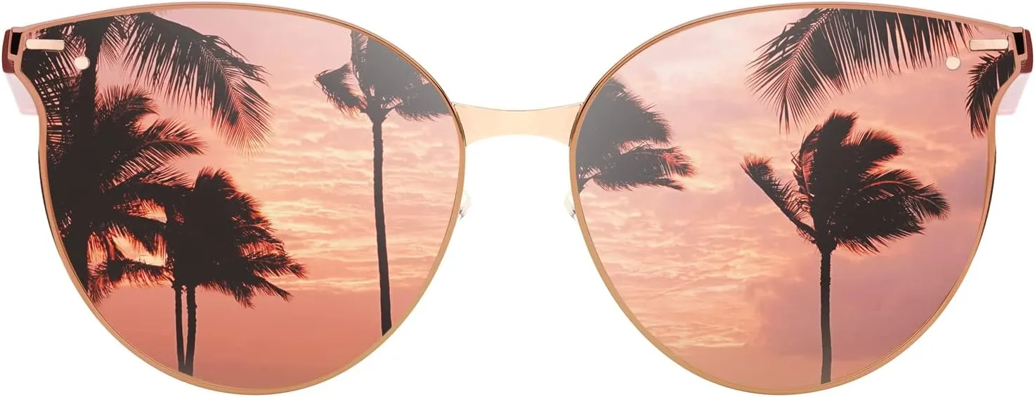 Veda Tinda Vision Round Sunglasses for Women 70s Trendy Retro Oversized Womens Circle Shades UV Protection with Glasses Chain