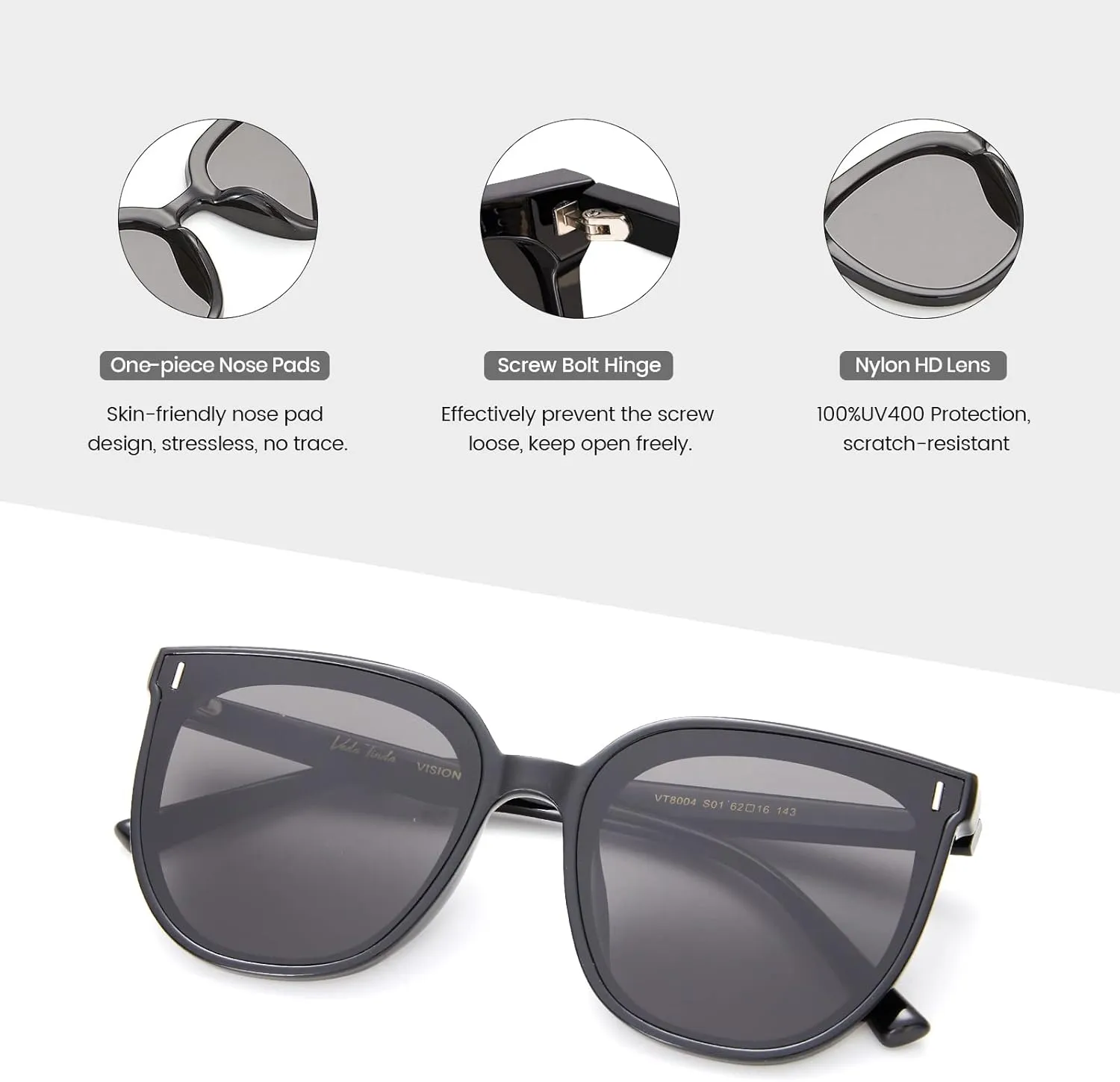 Veda Tinda Vision Round Sunglasses for Women 70s Trendy Retro Oversized Womens Circle Shades UV Protection with Glasses Chain