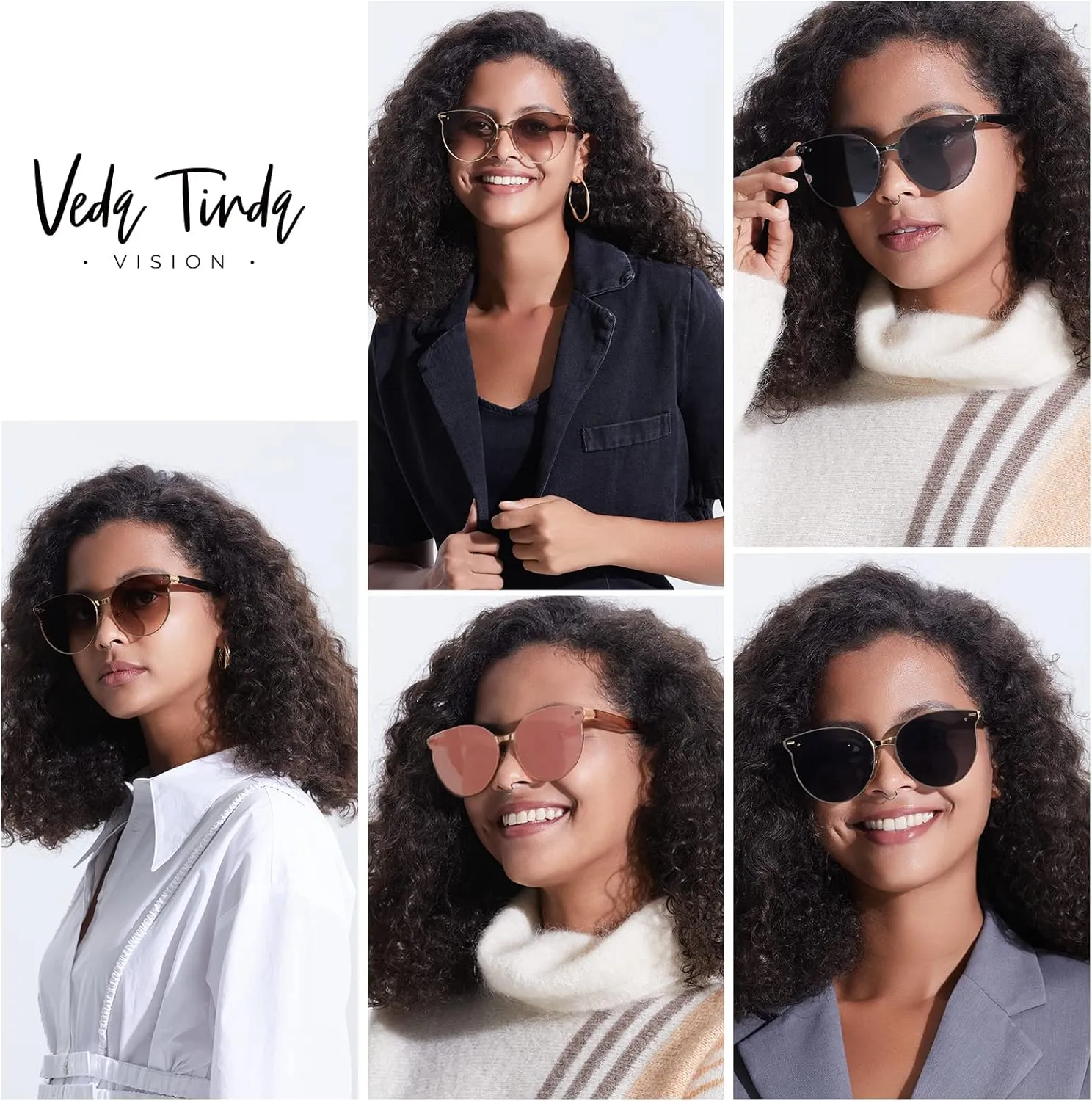 Veda Tinda Vision Round Sunglasses for Women 70s Trendy Retro Oversized Womens Circle Shades UV Protection with Glasses Chain