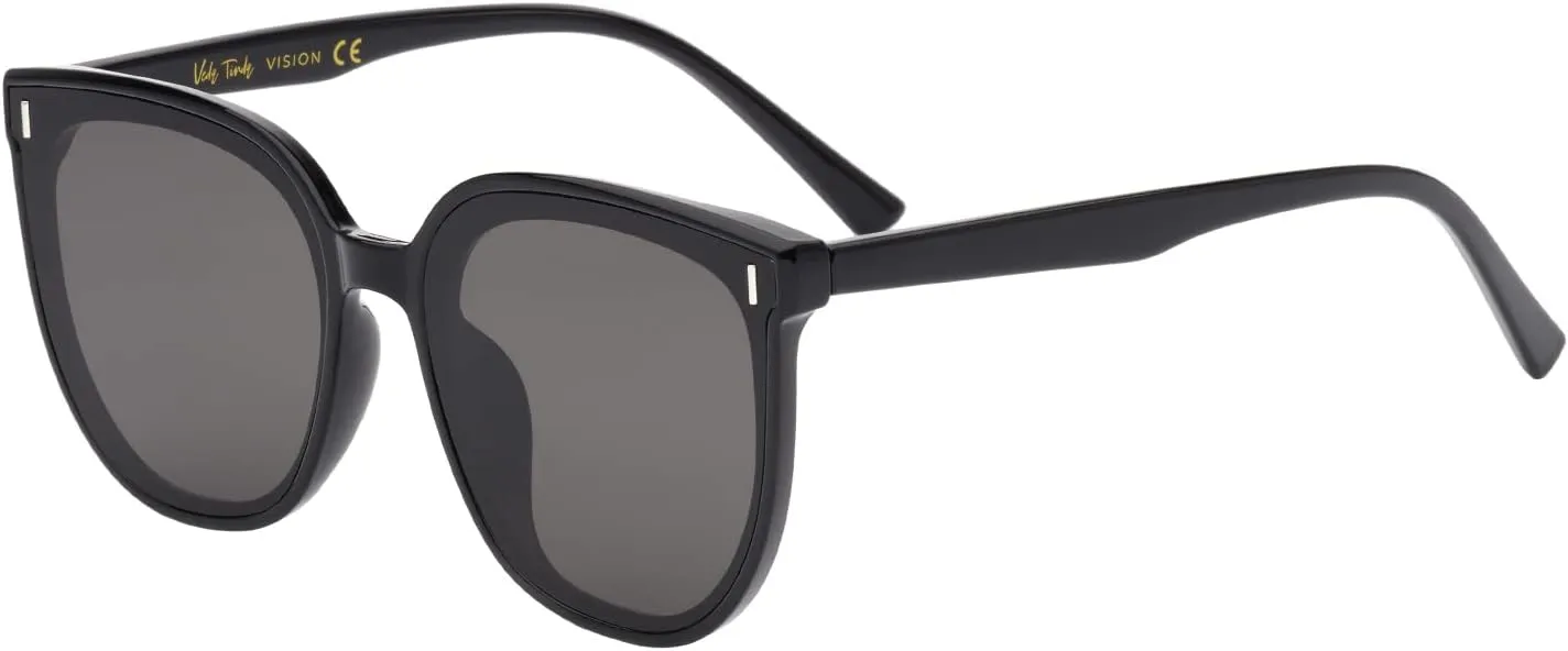 Veda Tinda Vision Round Sunglasses for Women 70s Trendy Retro Oversized Womens Circle Shades UV Protection with Glasses Chain