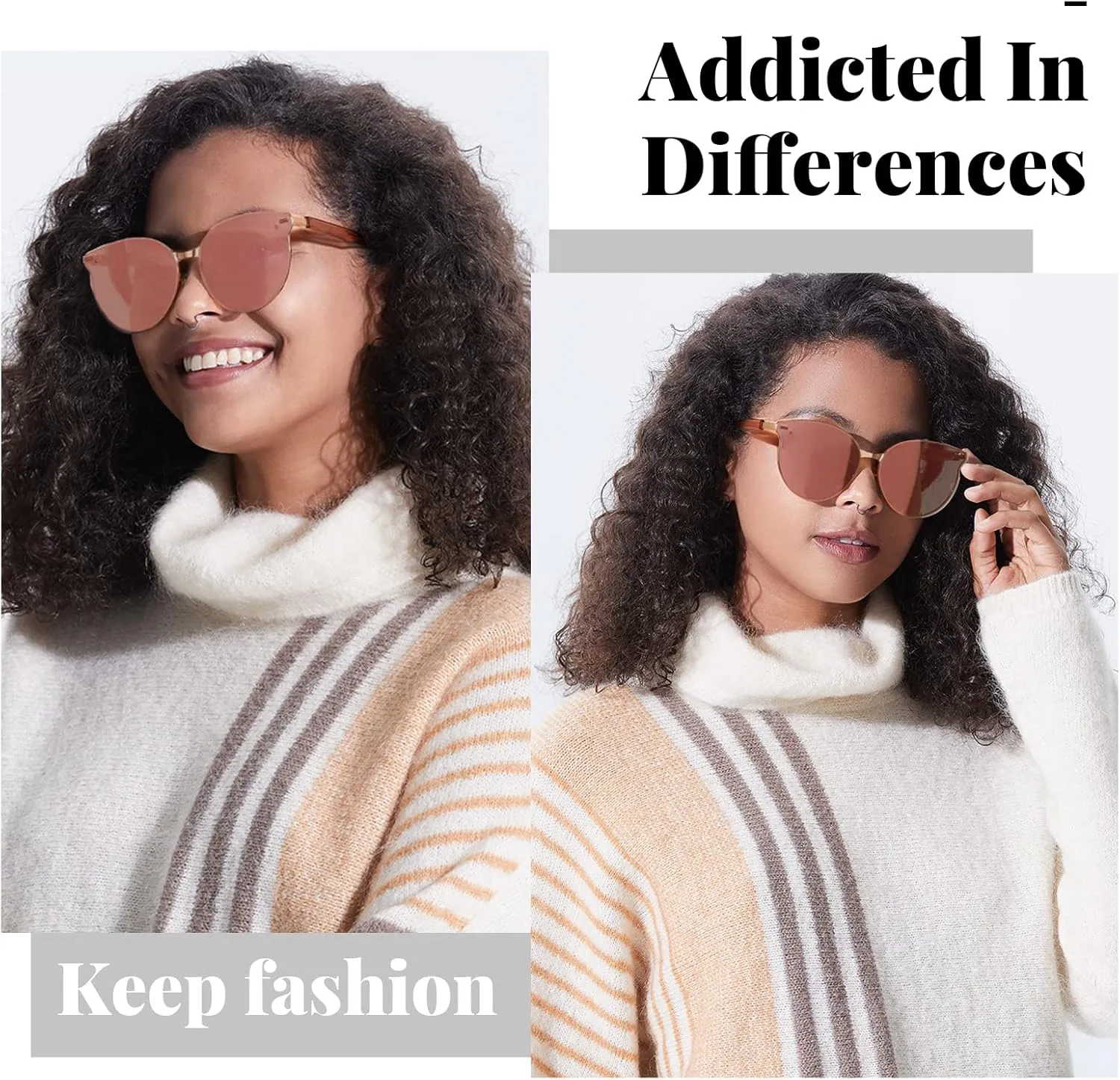 Veda Tinda Vision Round Sunglasses for Women 70s Trendy Retro Oversized Womens Circle Shades UV Protection with Glasses Chain
