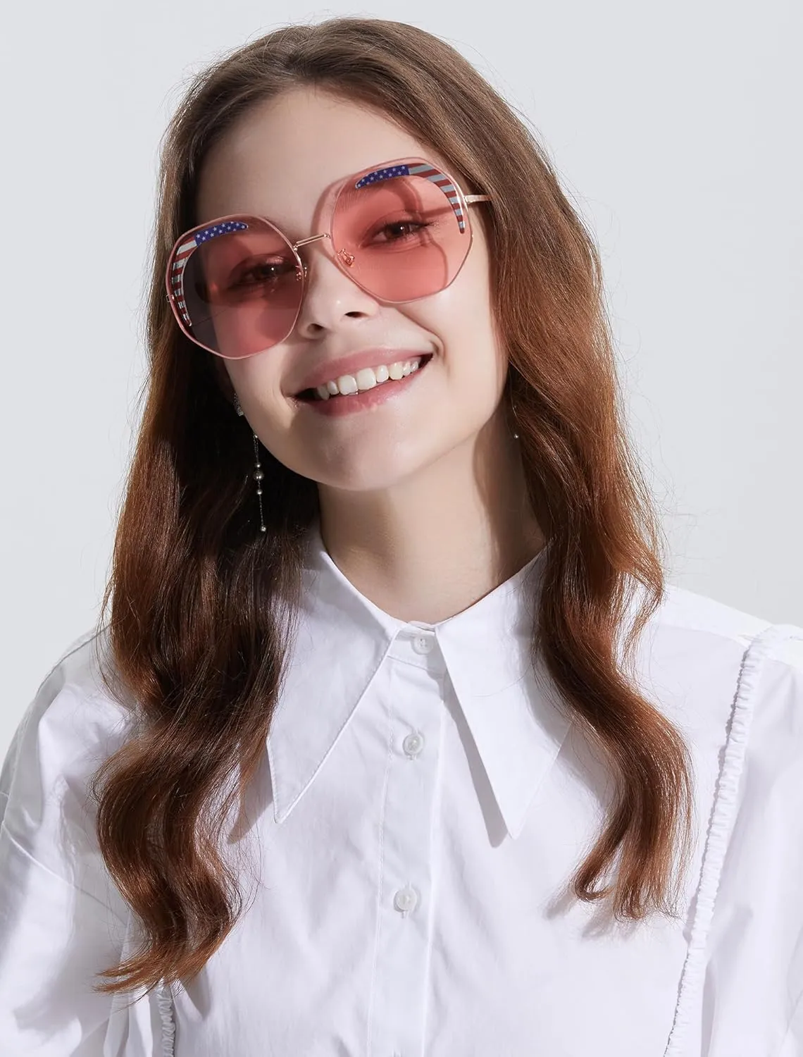 Veda Tinda Vision Round Sunglasses for Women 70s Trendy Retro Oversized Womens Circle Shades UV Protection with Glasses Chain