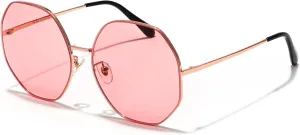 Veda Tinda Vision Round Sunglasses for Women 70s Trendy Retro Oversized Womens Circle Shades UV Protection with Glasses Chain