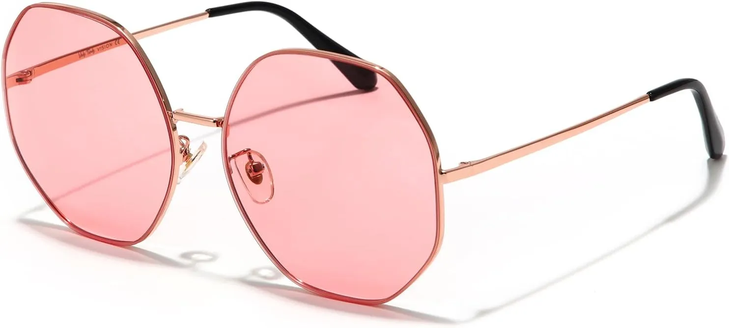 Veda Tinda Vision Round Sunglasses for Women 70s Trendy Retro Oversized Womens Circle Shades UV Protection with Glasses Chain