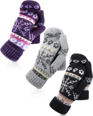 Vicenpal 3 Pairs Women's Winter Gloves Warm Lining Mittens Knit Thick Wool Gloves Knit Mittens for Winter Cold Weather