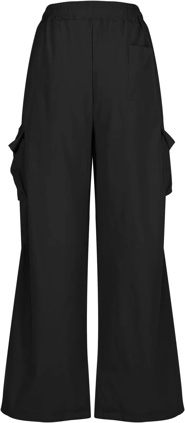 Wide Leg Parachute Pants for Women Elastic Waistline Drawstring Cargo Pants Fall Tredny Casaul Y2K Streetwear Pants