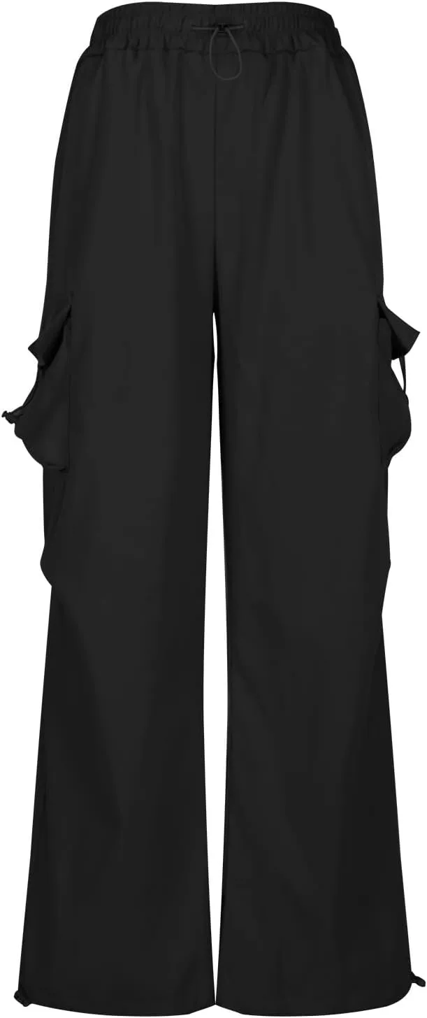 Wide Leg Parachute Pants for Women Elastic Waistline Drawstring Cargo Pants Fall Tredny Casaul Y2K Streetwear Pants
