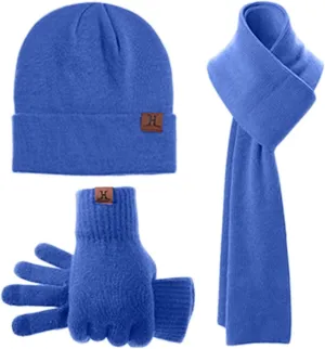 Winter Beanie Hat Scarf Touchscreen Gloves Sets Skull Cap Knit Fleece Neck Warmer Touch Screen Mittens for Women Men