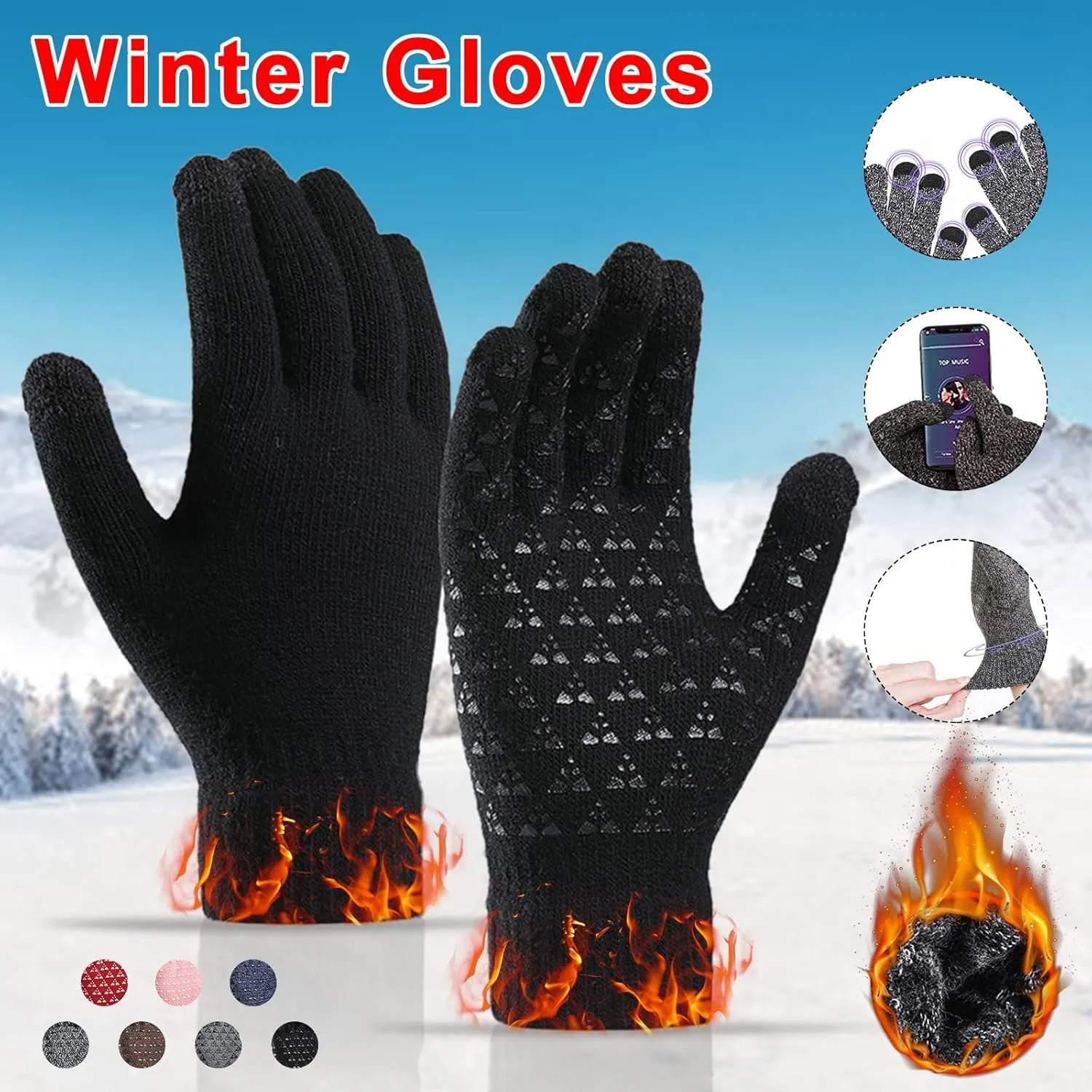 Winter Gloves,Full Fingers Touch Screen Thermal Knit Lining Warmers Gloves for Cold Weather Hiking Kids Driving