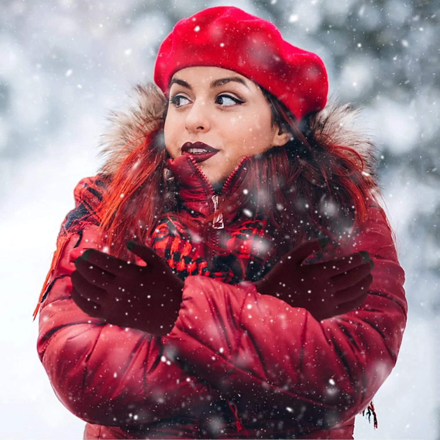 Winter Gloves,Full Fingers Touch Screen Thermal Knit Lining Warmers Gloves for Cold Weather Hiking Kids Driving