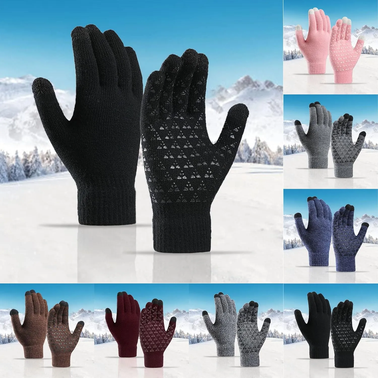 Winter Gloves,Full Fingers Touch Screen Thermal Knit Lining Warmers Gloves for Cold Weather Hiking Kids Driving