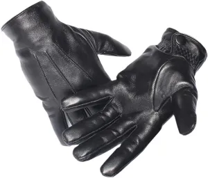Winter Men Genuine Leather Gloves Touch Screen Black Real Sheepskin Wool Lining Warm Driving Gloves