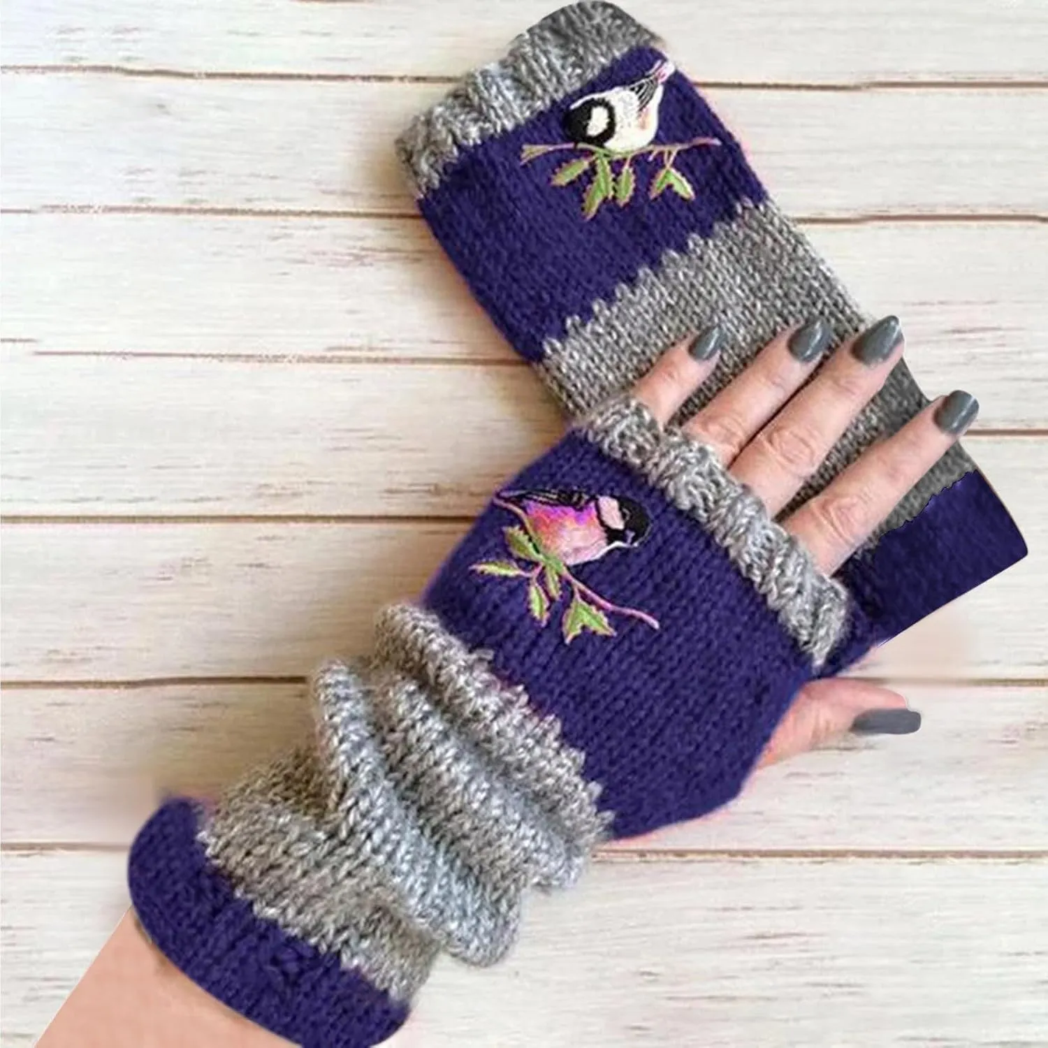 Winter Touchscreen Gloves Snow Flower Printing Keep Warm for Women and Men Mittens for Outdoor Cold Weather