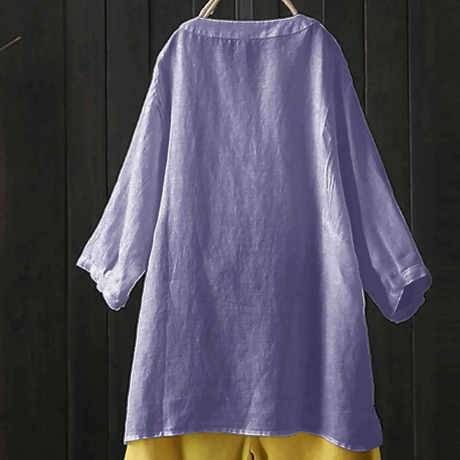 Women Button Down Shirt V-Neck Short Sleeve Linen Summer Casual Henley Blouse Top Loose Fit Tee Tops