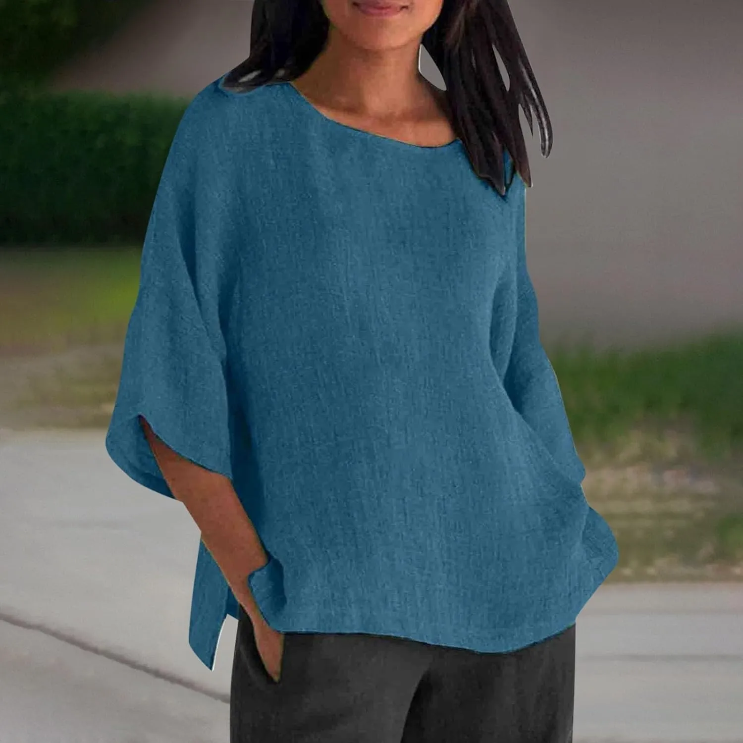 Women Button Down Shirt V-Neck Short Sleeve Linen Summer Casual Henley Blouse Top Loose Fit Tee Tops