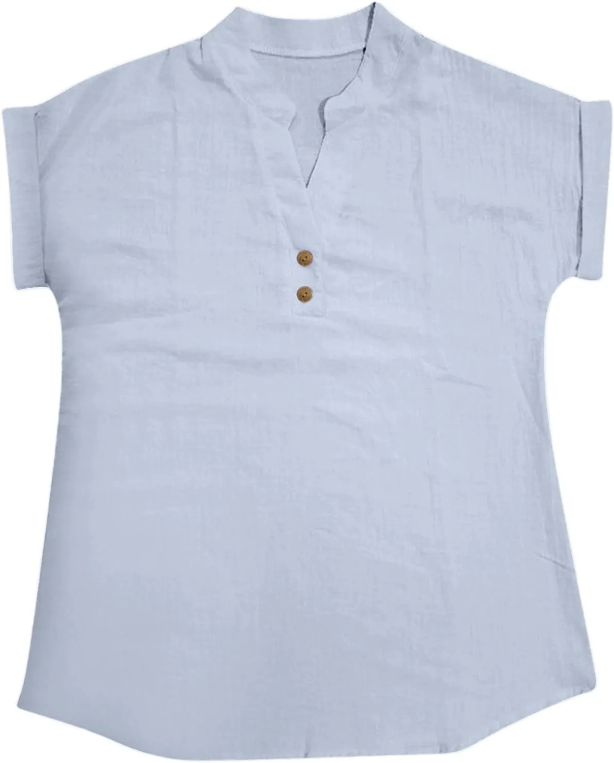 Women Linen Shirts V Neck Button Blouses Bohemian 2024 Summer Tops Short Sleeve Loose Fit T-Shirts