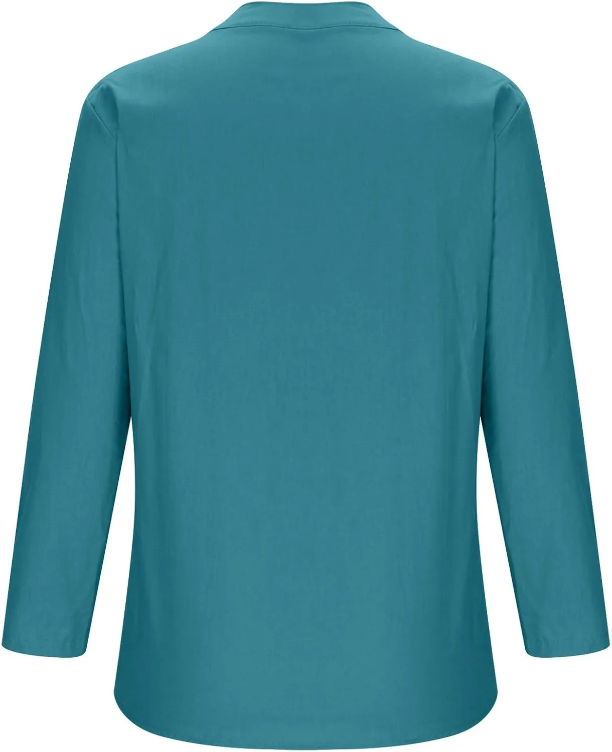 Women Linen Shirts V-Neck Buttons Blouse Plain Solid Comfy Tee Top Long Sleeve Loose T-Shirts