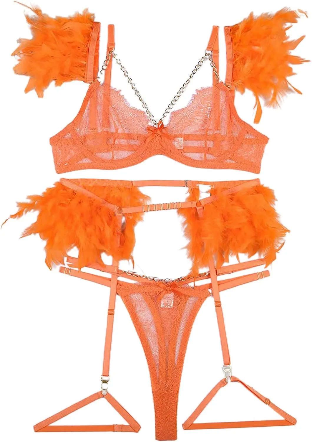Women Sexy Lingerie Sexy Lace Pajamas Hot Feather Lace Splicing Metal Chain Sexy Slim Lingerie for Women